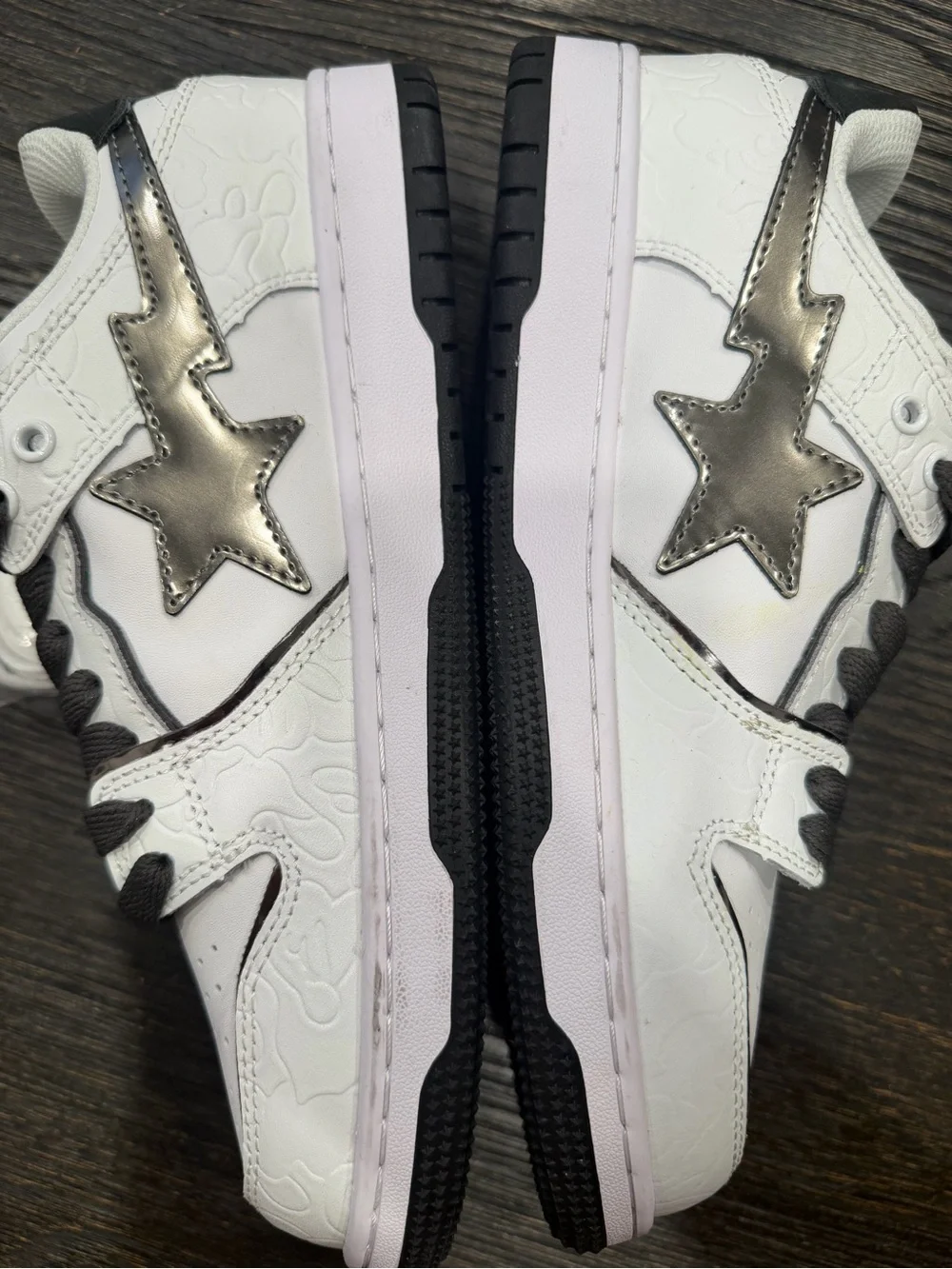 Size 9- A Bathing Ape Sk8 Sta White Metallic Silver BAPE SB